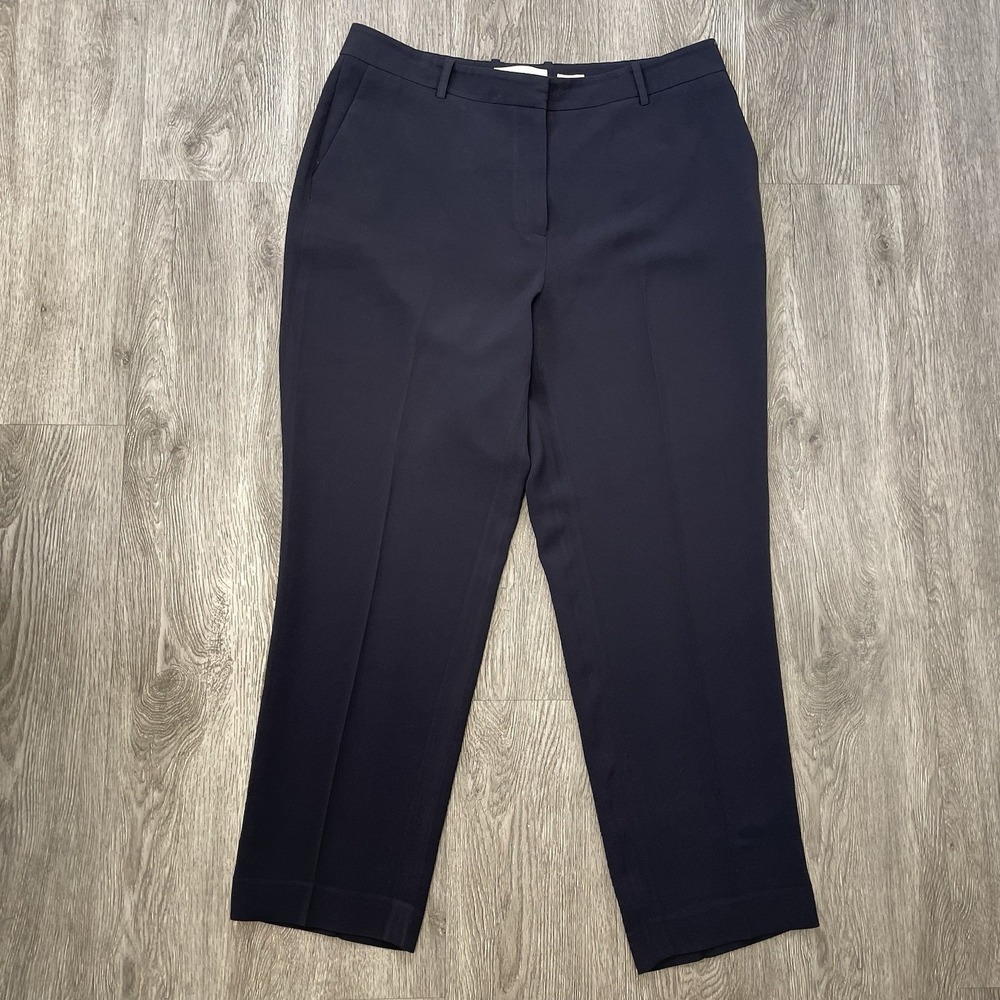 Lafayette 148 Pants Women's 12 34x29 Navy Blue Clinton Pleated Dress Slacks